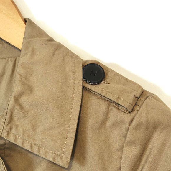 Pull & Bear Double Breasted Belt Tie Waist Mid Length Tan Trench Coat Size S - Picture 4 of 16